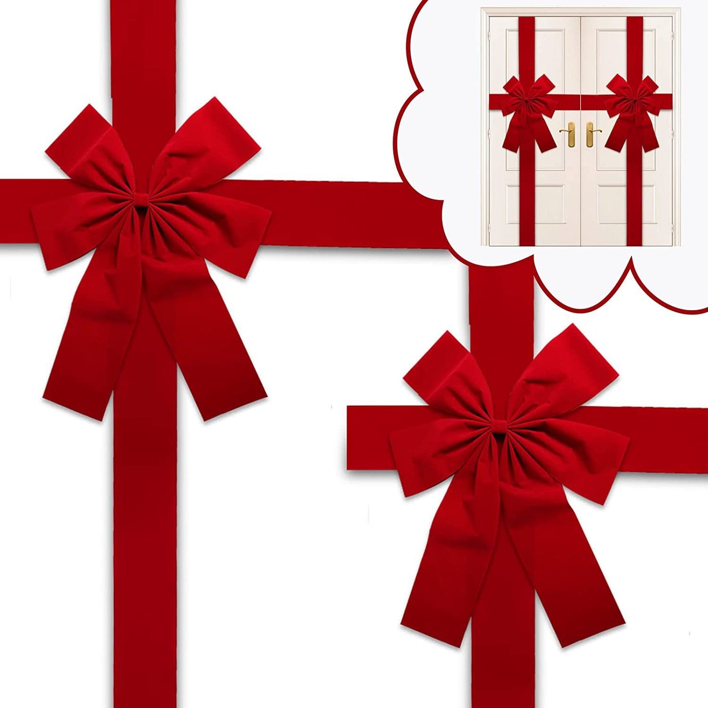 Christmas Door Hanging Bow Ribbon with red bows for festive door decorations.