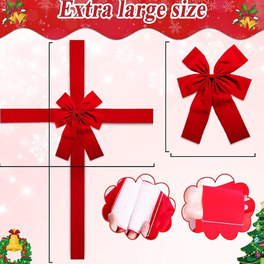 Christmas Door Hanging Bow Ribbon in red shown in extra large size with bows and straps for festive decoration.