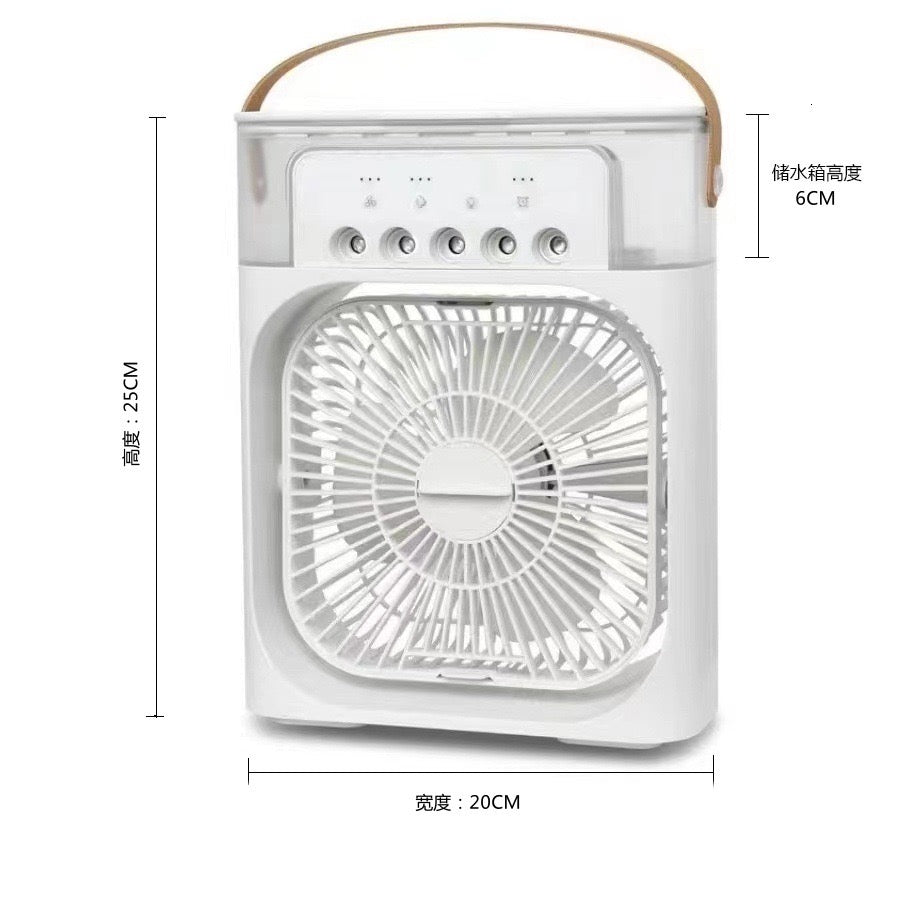 Portable air cooler fan with adjustable wind speeds and compact design, perfect for personal cooling.
