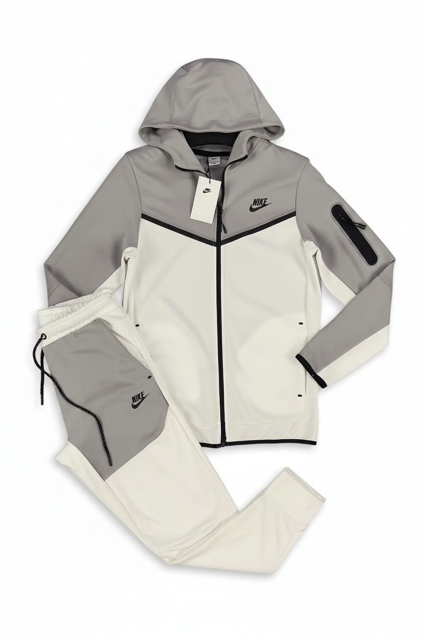 nike gray white hooded tracksuit set