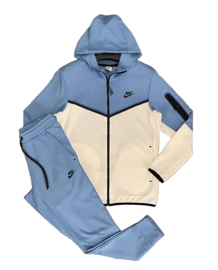 nike tech fleecehooded tracksuit set blue/cream